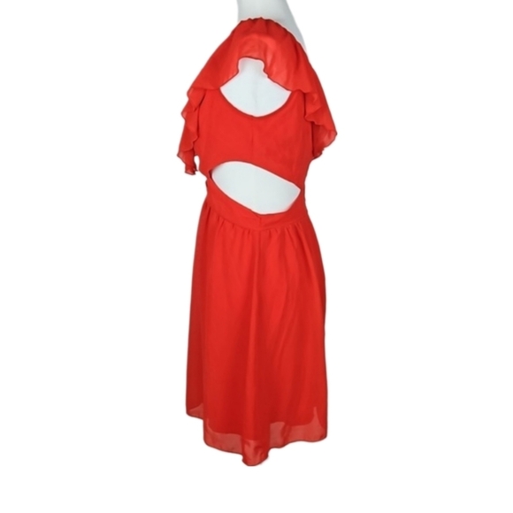 Lots Of Love Cutout Waist Ruffle V-Neckline Dress in Rich Orange, L - Picture 5 of 9